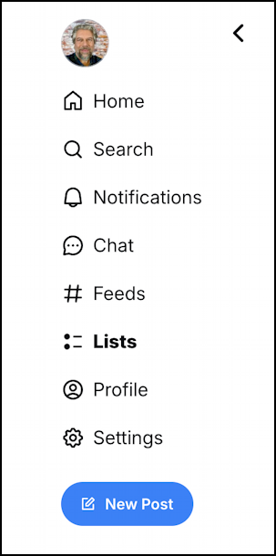 bluesky social create list - menu
