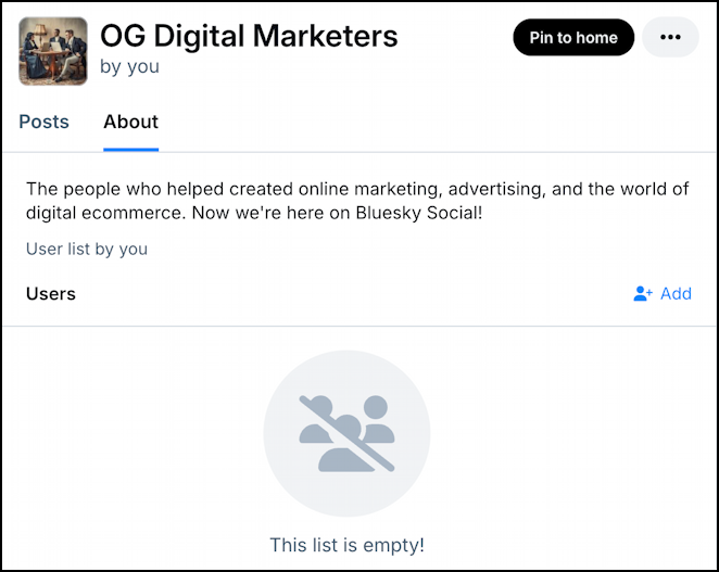 bluesky social create list - no members of the list
