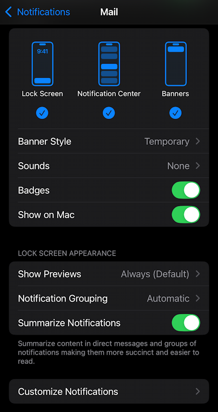 apple mail iphone ios18 fix wrong unread count - settings > notifications > mail