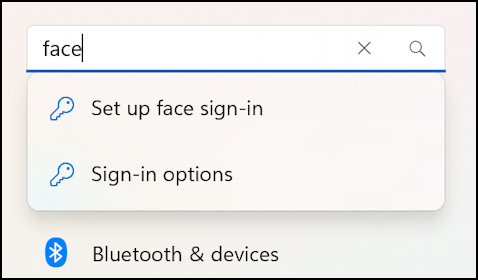 win11 setup face recognition sign-in - settings search