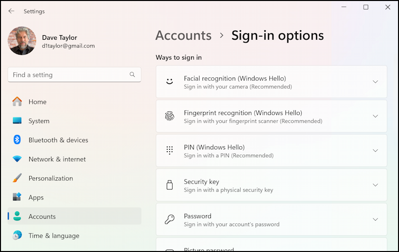 win11 setup face recognition sign-in - sign in options