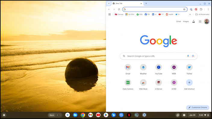 chromebook chromeos split screen - chrome maximized on 50% of screen