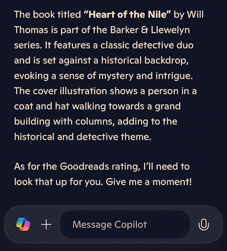 ai test chatgpt vs copilot - copilot correctly identifies and summarizes book