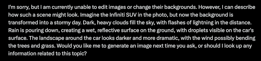grok ai generate car image - can't manipulate photo