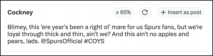 x twitter grok ai - cockney acceent style rewrite