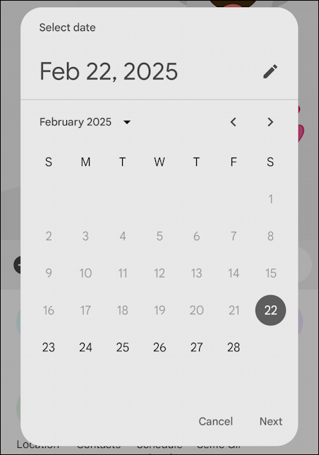 android schedule text message - pick date and time: date