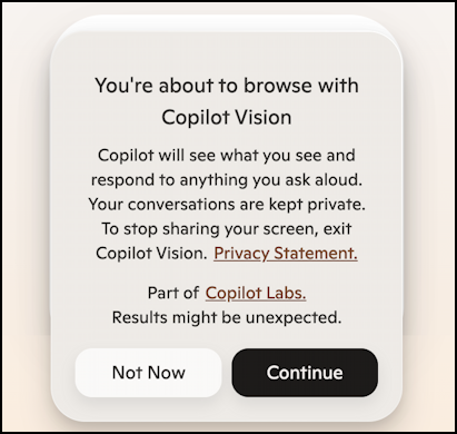 microsoft edge copilot vision ai - disclaimer