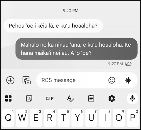 android foreign language text message - responded in hawaiian