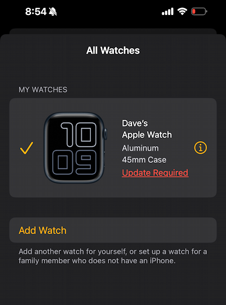 iphone apple watch required update - no other options