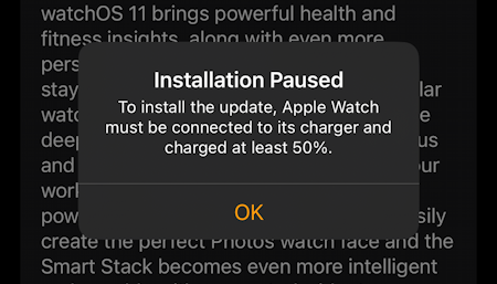 iphone apple watch required update - installation paused