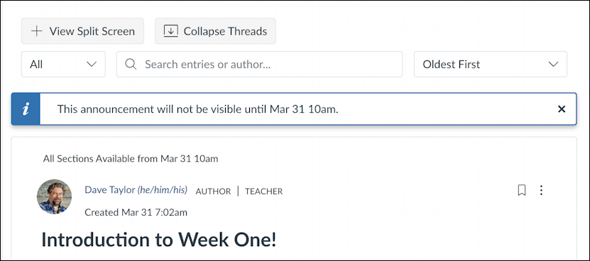 canvas lms schedule post announcement - queued to publish