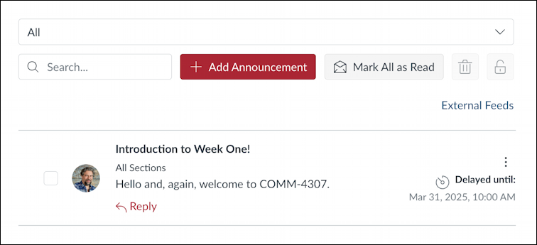 canvas lms schedule post announcement - in the scheduler queue for publication