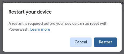 chromeos no updates powerwash factory reset - are you sure?
