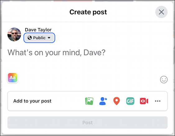 facebook new post entry box