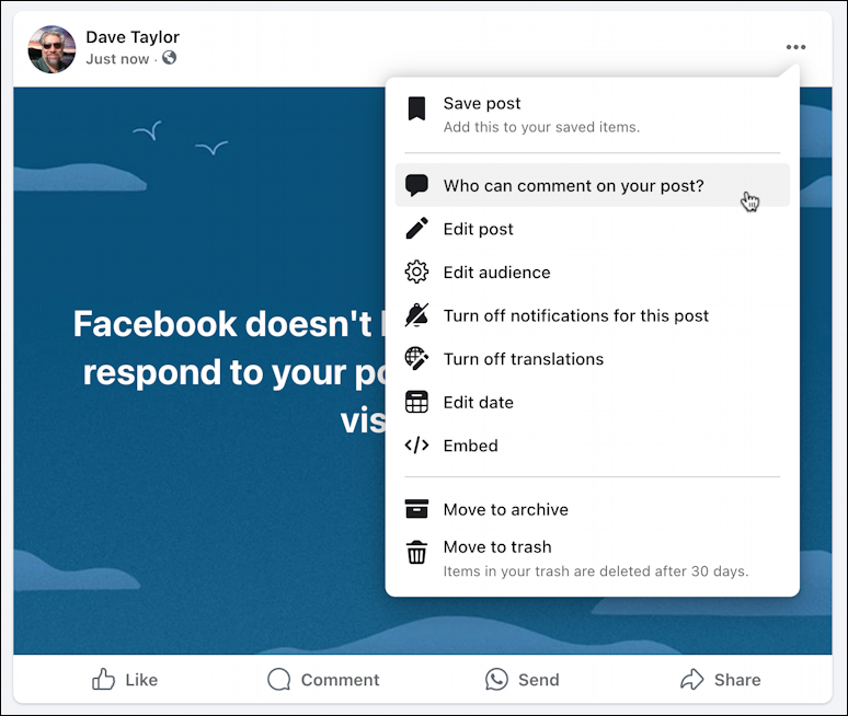 facebook menu on posts you've already shared