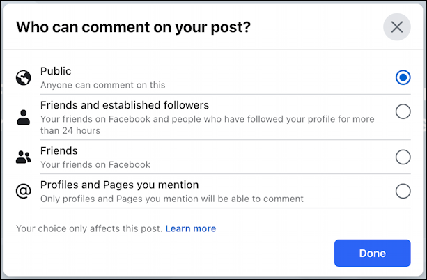 who can comment on your facebook post settings