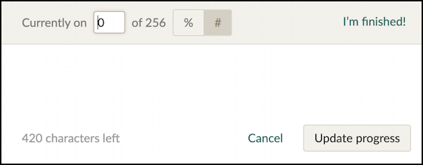 goodreads remove book currently reading - update progress pop-up window