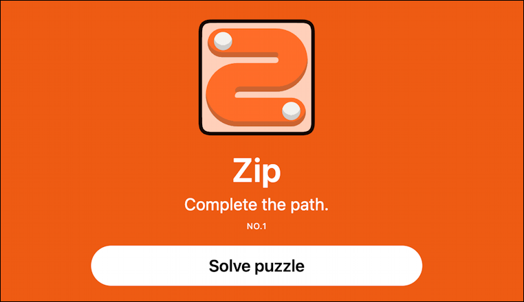 linkedin casual games: zip - splash screen puzzle #1