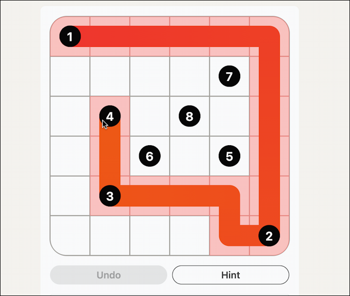 linkedin casual games: zip - start of puzzle #1