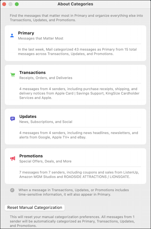 mac apple mail 15.4 beta - about categories
