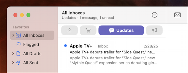 mac apple mail 15.4 beta - updates folder category
