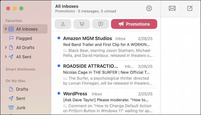 mac apple mail 15.4 beta - promotions category folder