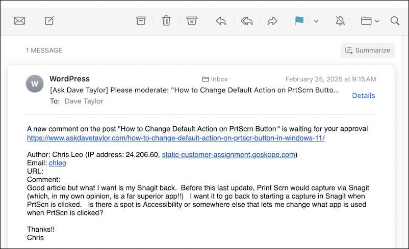 mac apple mail 15.4 beta - email, lots of buttons, no update category
