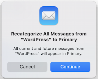 mac apple mail 15.4 beta - recategorize all messages confirmation?