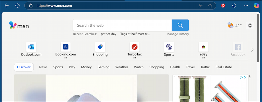 msn.com home page - weather bug