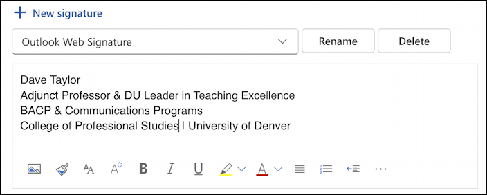 outlook online update signature - updated with new college name