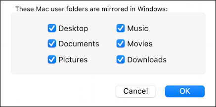 parallels desktop mac windows 11 - settings sharing > what's shared