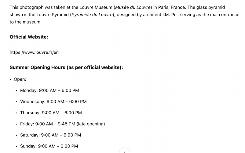 chatgpt ai photo location identification - the louvre location and hours