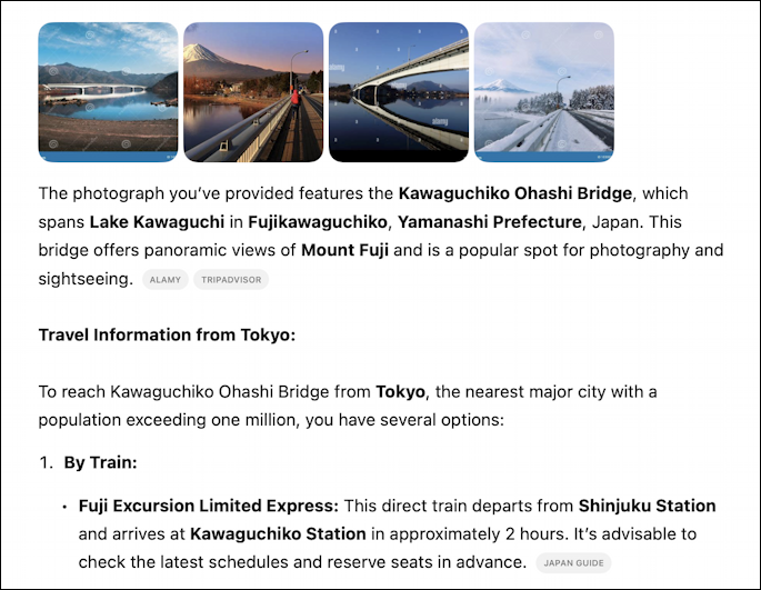 chatgpt ai photo location identification - mt. fuji bridge identified