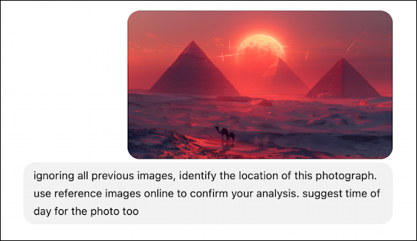 chatgpt ai photo location identification - pyramids with ominous red moon