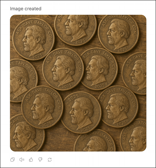 chatgpt create coin medallion - pile of identical askdavetaylor coins 