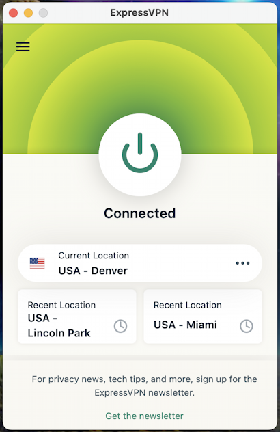 expressvpn mac app - connected