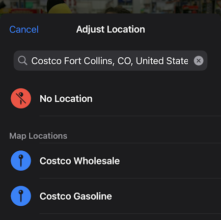 iphone ios fix photo location - costco