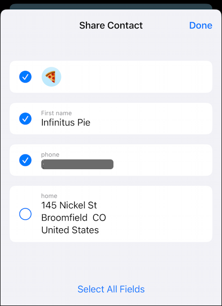 share phone contact iphone android - pick which fields to share