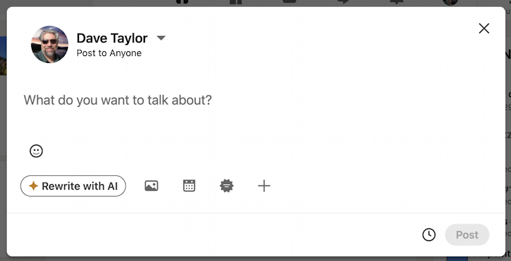 linkedin contribute expertise - main standard default post input box