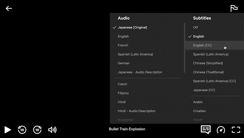 netflix closed captions vs subtitles dialogue - both shown, language korean