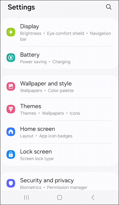 samsung galaxy oneui home screen app icons - settings