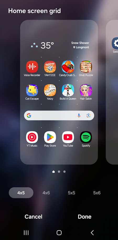 samsung galaxy oneui home screen app icons - density: 4x5