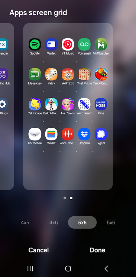 samsung galaxy oneui home screen app icons - app view density
