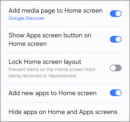samsung galaxy oneui home screen app icons - more ease of use options