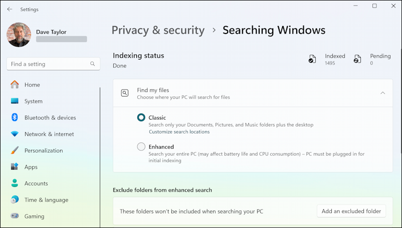 win11 search index file contents - settings