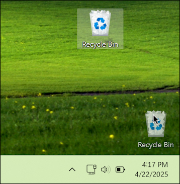 win11 pc desktop snap to grid trash recycle bin - move up? no problem