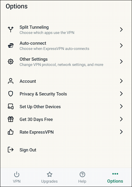 expressvpn android one-tap - settings