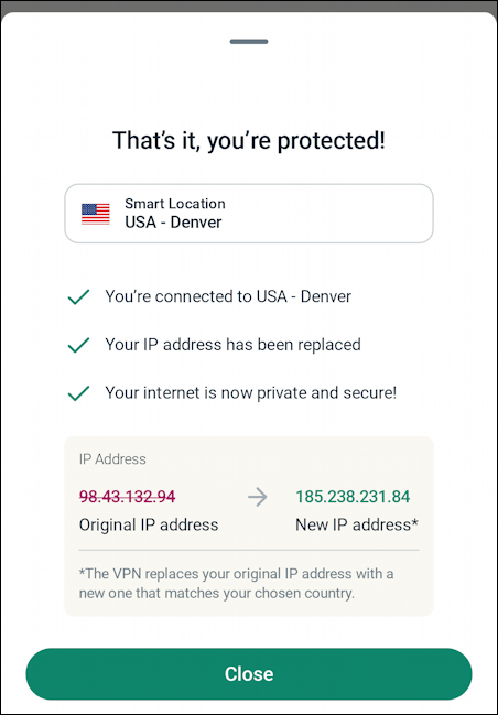 expressvpn android one-tap - connected!