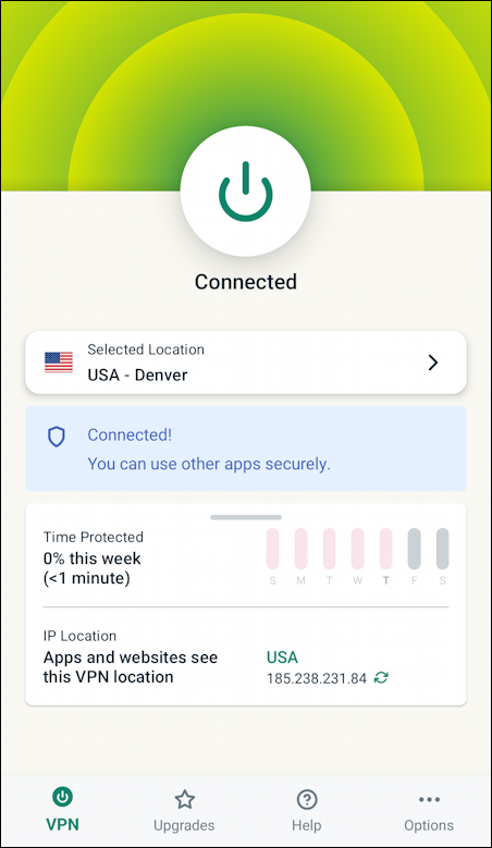 expressvpn android one-tap - connected!