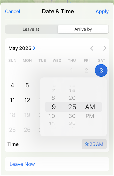 apple maps deferred departure arrival directions - specify arrival arrive at time